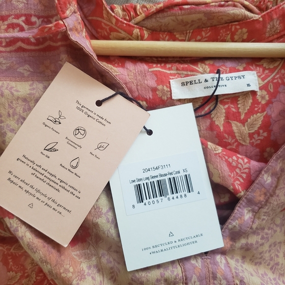 NWT Spell and the Gypsy Designs Collective Love Story Blouse Top Coral Red XS - Picture 5 of 16